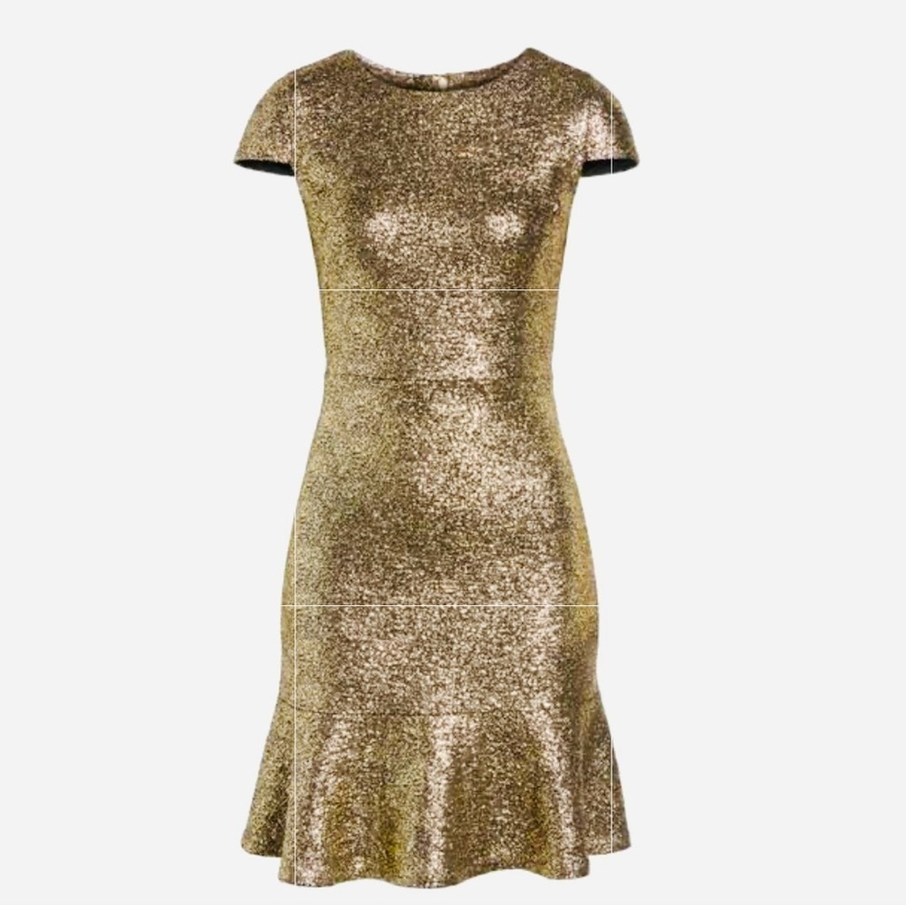 NWT MICHAEL Kors Metallic Mini Dress, Gold Cap Sleeve, Night out dress - Picture 4 of 4